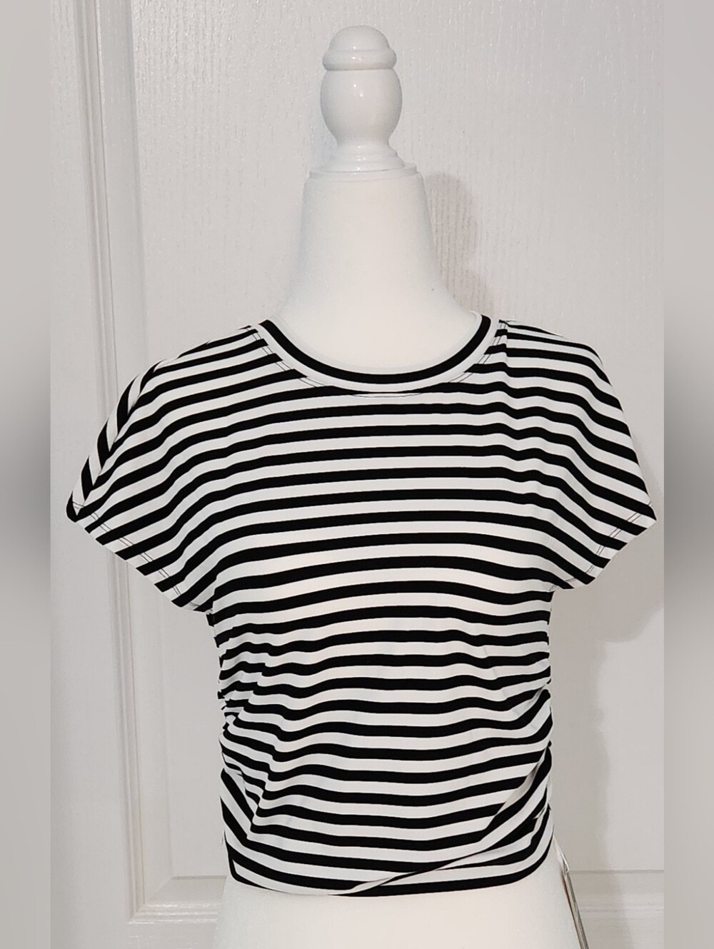 NWT! HALARA Black and White Striped Short Sleeve Tee